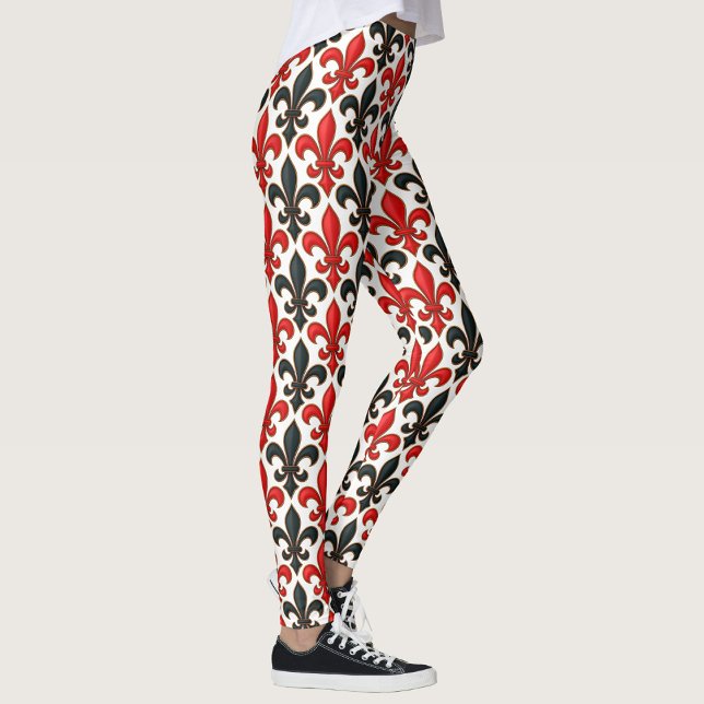 Leggings Rouge noir baroque Fleur de lis Motif Design (Créateur téléchargé)