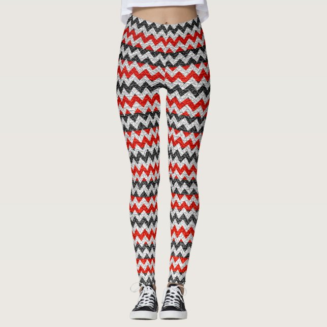 Leggings Rouge noir blanc Chevron cuir moderne (Devant)