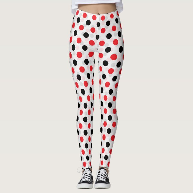 Leggings Rouge noir Pois Textile Motif Design (Devant)