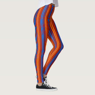 Leggings Rouge Orange Bleu Design à Rayures Verticales