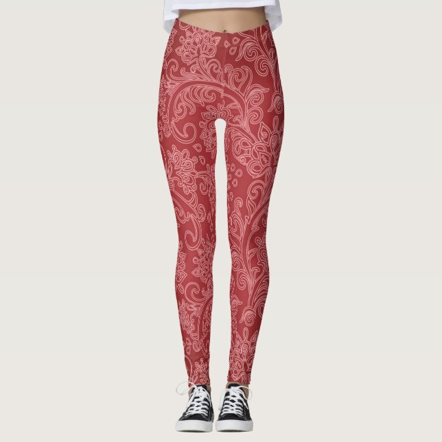 Leggings Rouge Paisley Damassé Designer Floral Vintage Clas (Devant)