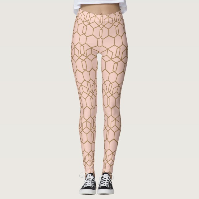 Leggings Rouge pêche et or Moderne Boho Géométrique Glam (Devant)