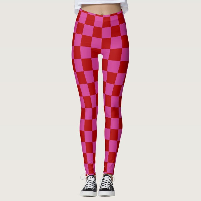 Leggings Rouge + Pink Check À damiers Motif de tableau de b (Devant)