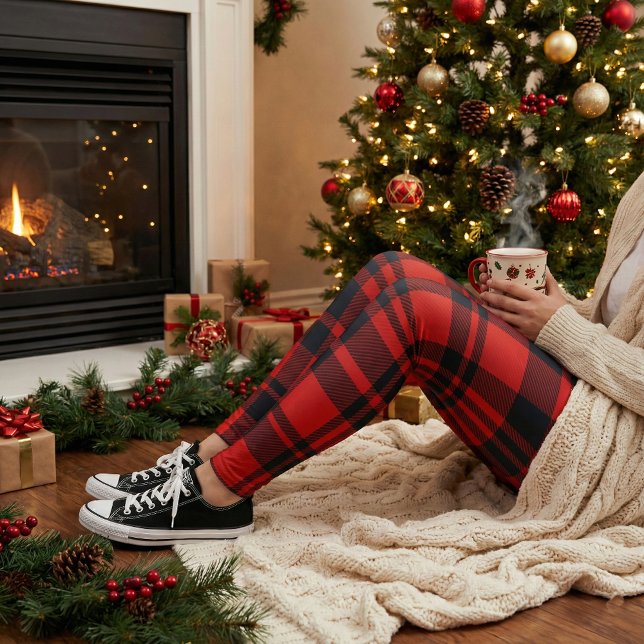 Leggings Rouge plaid buffalo noir Noël vacances (Créateur téléchargé)