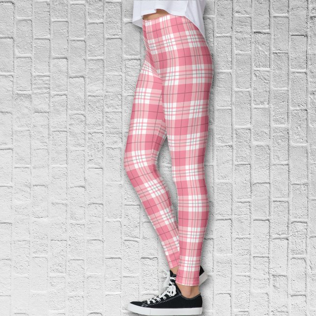 Leggings Rouge rose blanc Tartan Motif (Créateur téléchargé)