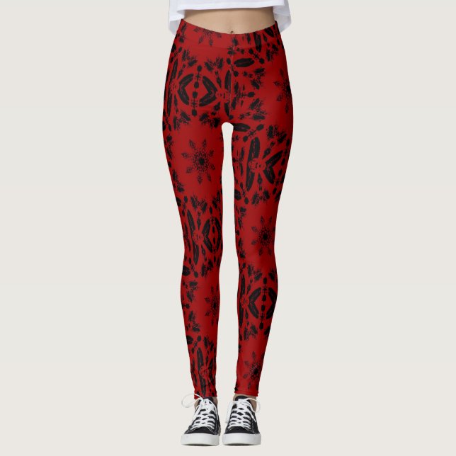 Leggings Rouge sang noir conception géométrique audacieuse  (Devant)