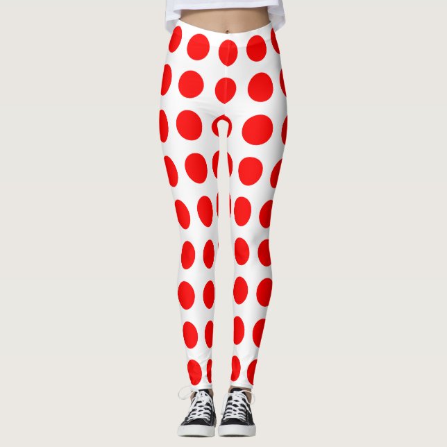 Leggings Rouge sur blanc Grande taille Pois horizontaux (Devant)