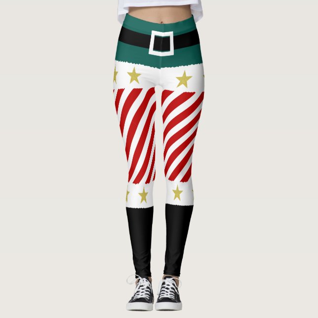 Leggings Rouge vert Blancs Sucre de canne Elfe Noël (Devant)