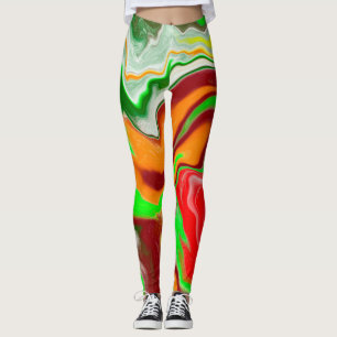 Leggings Rouge, Vert, Bourgogne Marbre Coloré Fluid Art