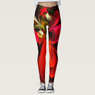 Leggings Rouge Vert Floral Moderne Art Abstrait Motif #02