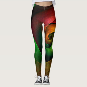 Leggings Rouge Vert Floral Moderne Art Abstrait Motif #21