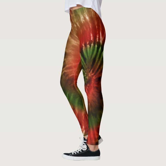 Leggings Rouge Vert & Or Psychedélique Tie Dye Noël (Gauche)