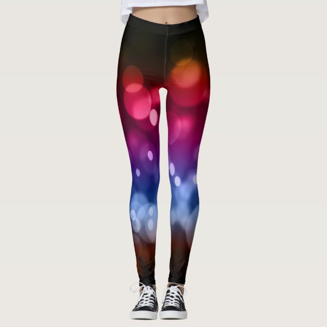 Leggings Rouge, violet, bleu et Motif Bokeh Brown (Devant)