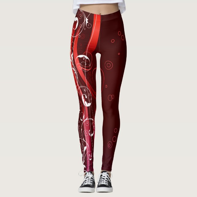 Leggings Rouges abstraits et blanc (Devant)