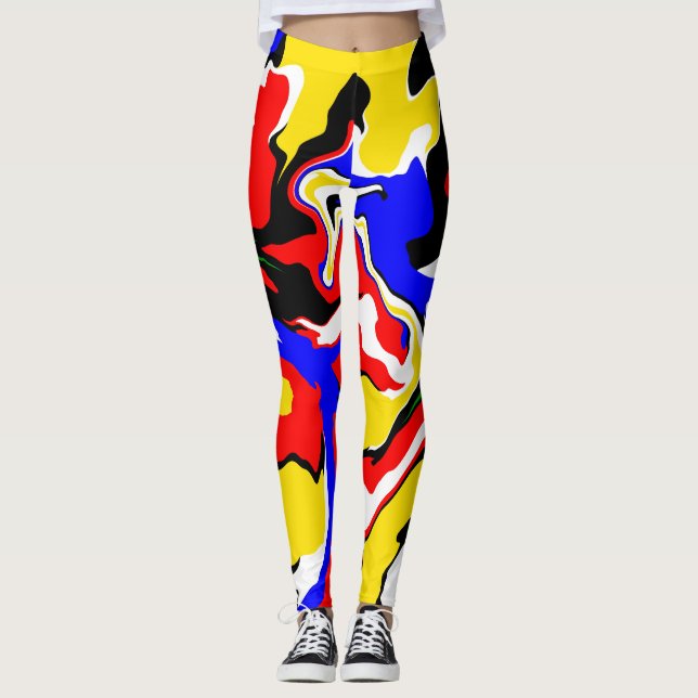 Leggings Rouges, jaunes, noirs, bleus et verts (Devant)