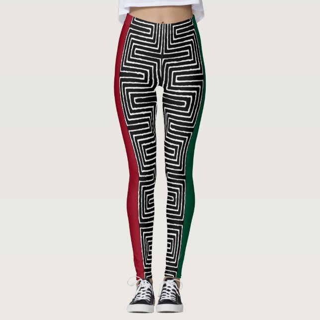 Leggings Rouges Noir Vert Maze Vêtements de Boue Africain (Devant)