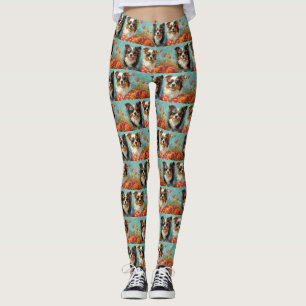 Leggings Rough Collie avec Coeur Roses Saint-Valentin