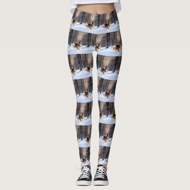 Leggings Rough Collie Vive la neige Noël (Devant)