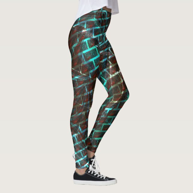 Leggings Rouille brun bleu, rayures, petite brique ou grill (Droite)