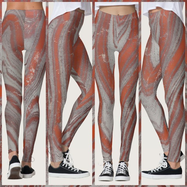 Leggings Rouille rouge et gris naturel Vague Abstraite (Créateur téléchargé)