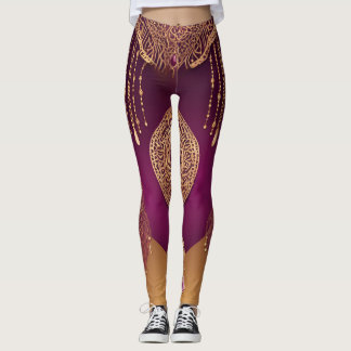 Leggings Royal arabesque gold & purple bohemian  AI art 