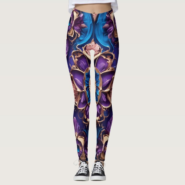 Leggings "Royal Blue Blossoms : Luxueux Floral Print Leggi (Devant)