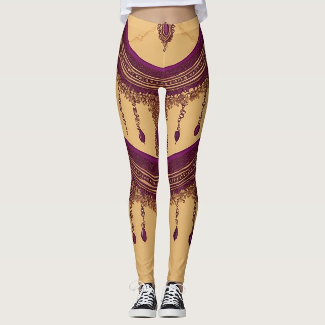 Leggings Royal purple & gold mandala bohemian AI art  (Devant)