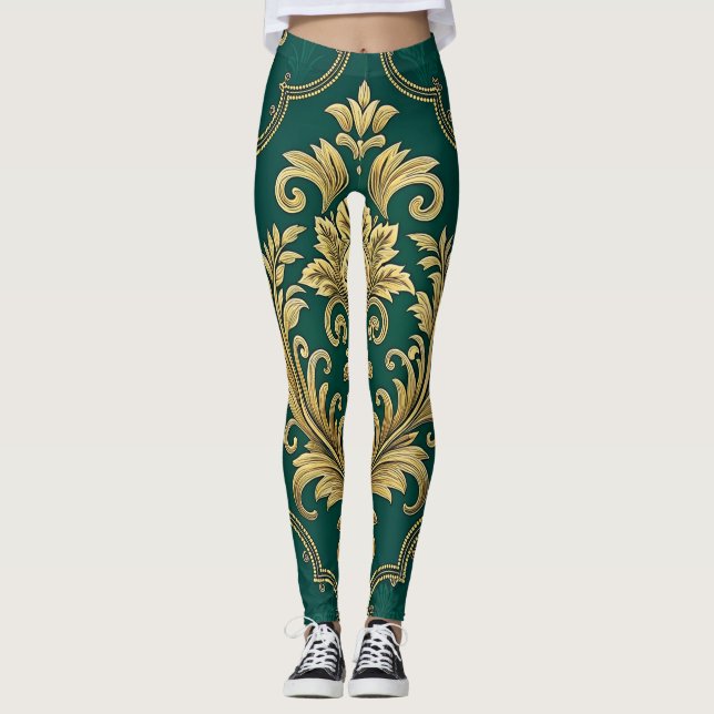 Leggings Royal Victorian Seamless Pattern – Golden Ornament (Devant)