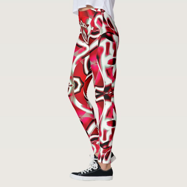Leggings Ruban incurvé, rouge vif à blanc et foncé (Gauche)
