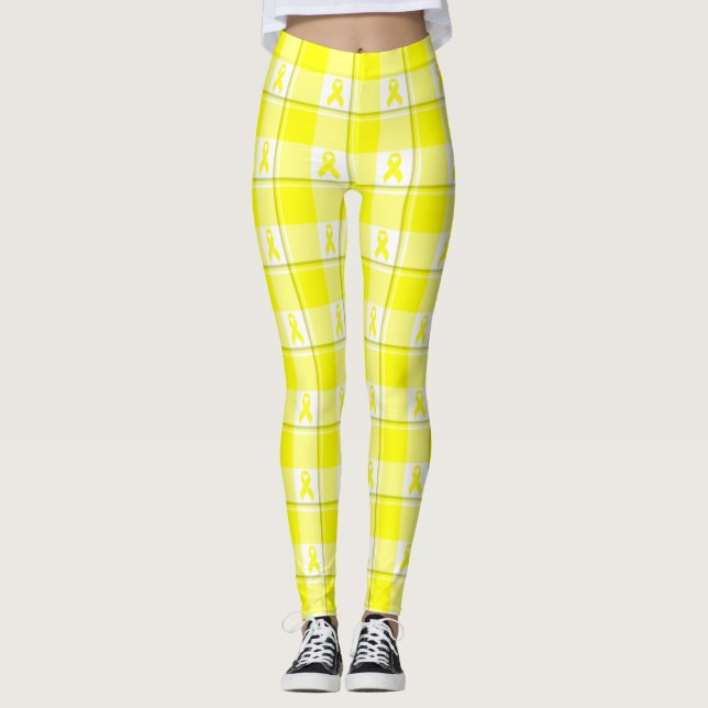 Leggings Ruban Jaune à Carreaux pour la Sensibilisation au  (Devant)