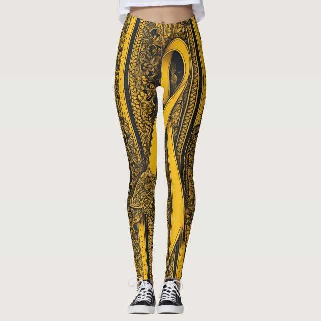 Leggings ruban jaune torsadé art IA  (Devant)