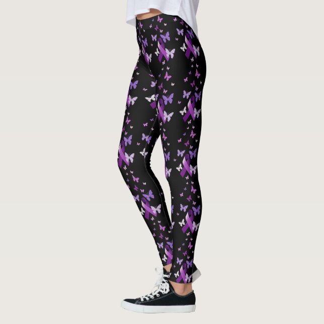Leggings Ruban pourpre de conscience avec des papillons (Gauche)