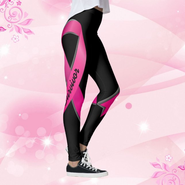 Leggings Ruban rose Personnaliser 2 Cancer du sein Survivan (Créateur téléchargé)