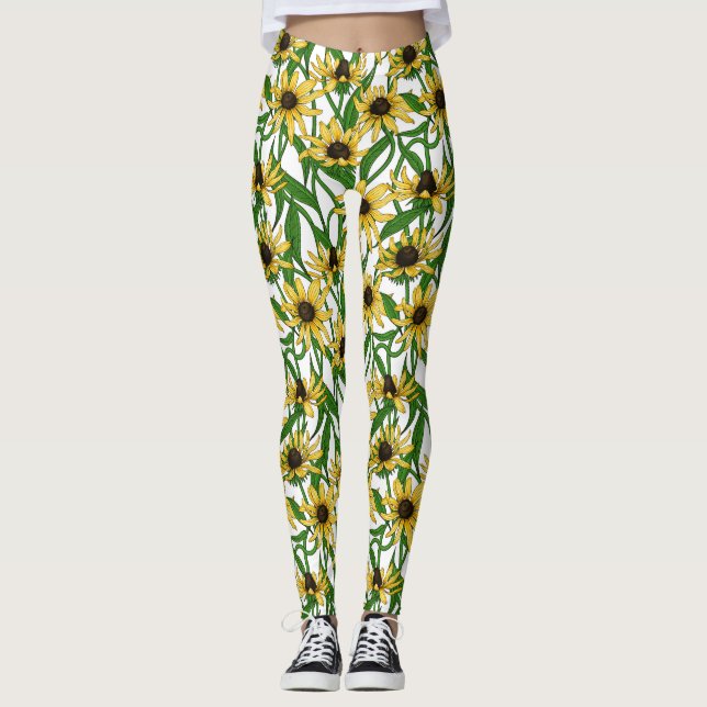 Leggings Rudbekia jaune sur blanc (Devant)