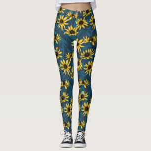 Leggings Rudbekia jaune sur la marine