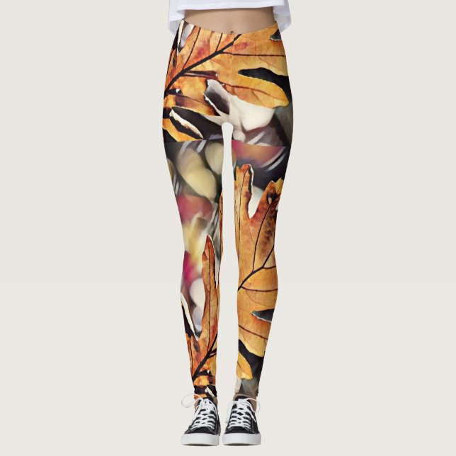 Leggings Russe feuille de chêne rouge orange brun jaune (Devant)