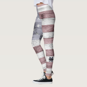 Leggings Russe Rouge Blanc Bleu Bois Drapeau américain Mono