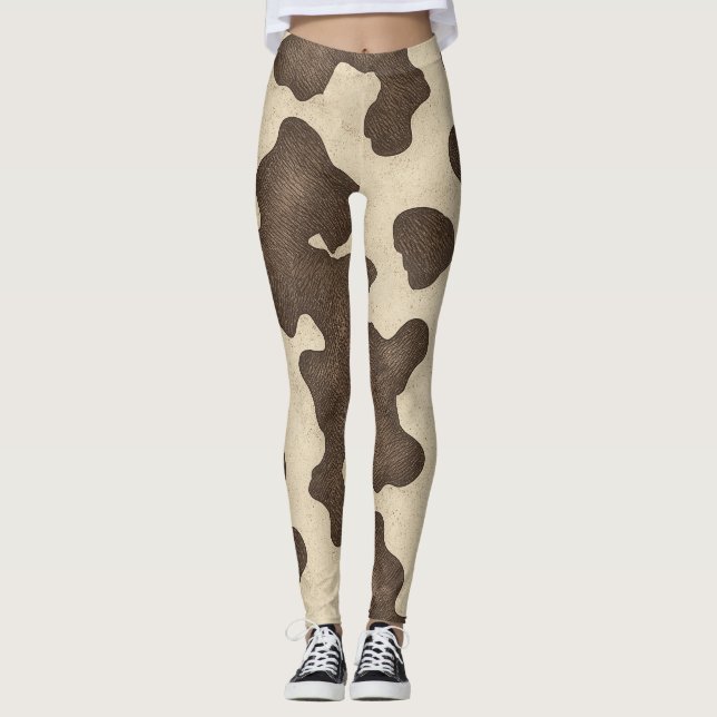 Leggings Russe Vache Brown Imprimer Pays Western Rodeo (Devant)