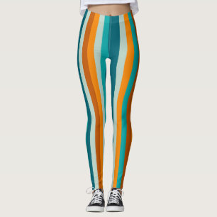 Leggings Rust d'orange d'Aqua Vertical Stripes