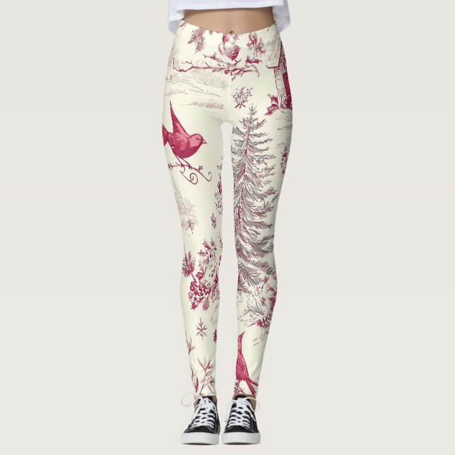 Leggings Rustic Bird et Poinsettia Motif de Noël (17) (Devant)