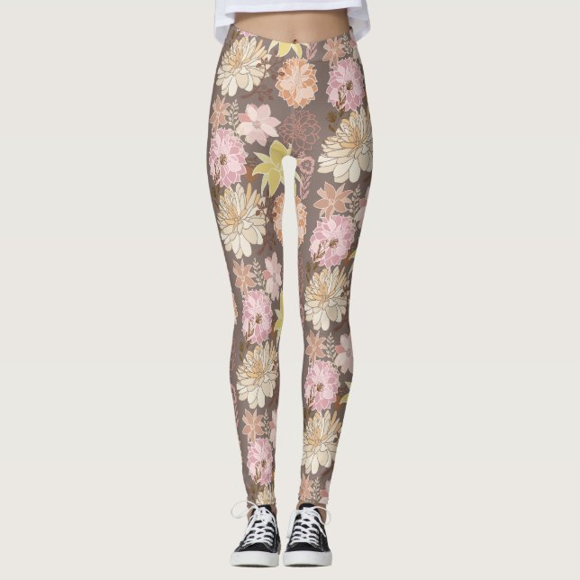 Leggings Rustic Boho Asphalt Floral Pattern  (Devant)