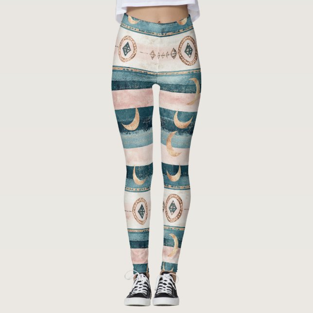 Leggings Rustic Celestial Stripe Moon Sun Earthy (10) (Devant)