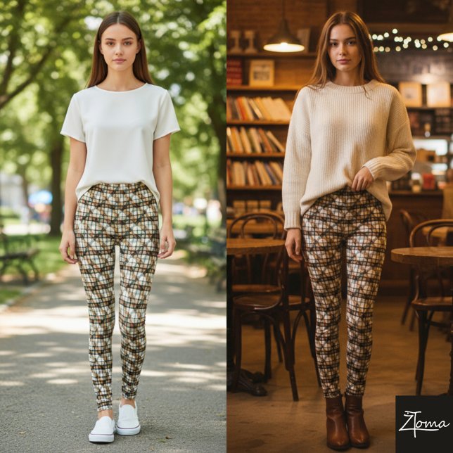 Leggings Rustic Diagonal Plaid Tweed Weave Earth (Créateur téléchargé)