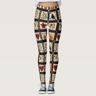 Leggings Rustic Fall Quilt Motif Patchwork agricole