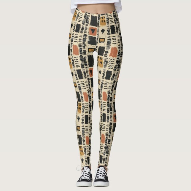 Leggings Rustic Mudcloth Geometric Pattern (2) (Devant)