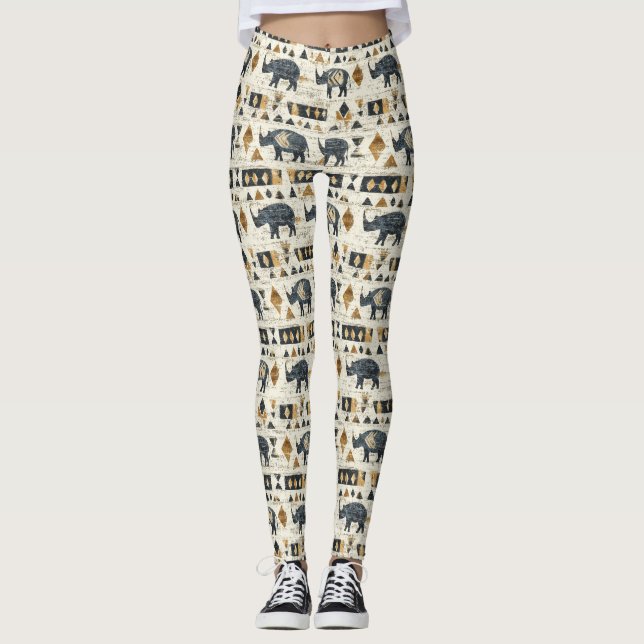 Leggings Rustic Rhino Tribal Pattern (1) (Devant)