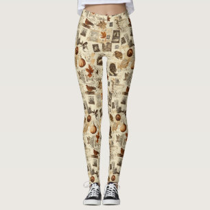 Leggings Rustique Automne Ephemera Collage   Terre chaude