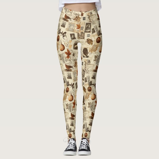 Leggings Rustique Automne Ephemera Collage | Terre chaude (Devant)