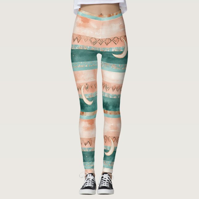 Leggings Rustique Céleste Rayure Lune Soleil Terreuse (8) (Devant)