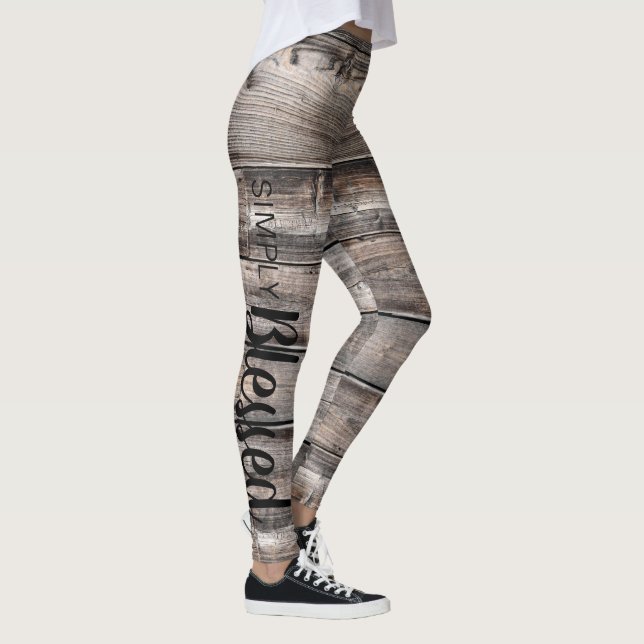 Leggings rustique chic SIMPLY BLESSED script sur bois d'éco (Droite)